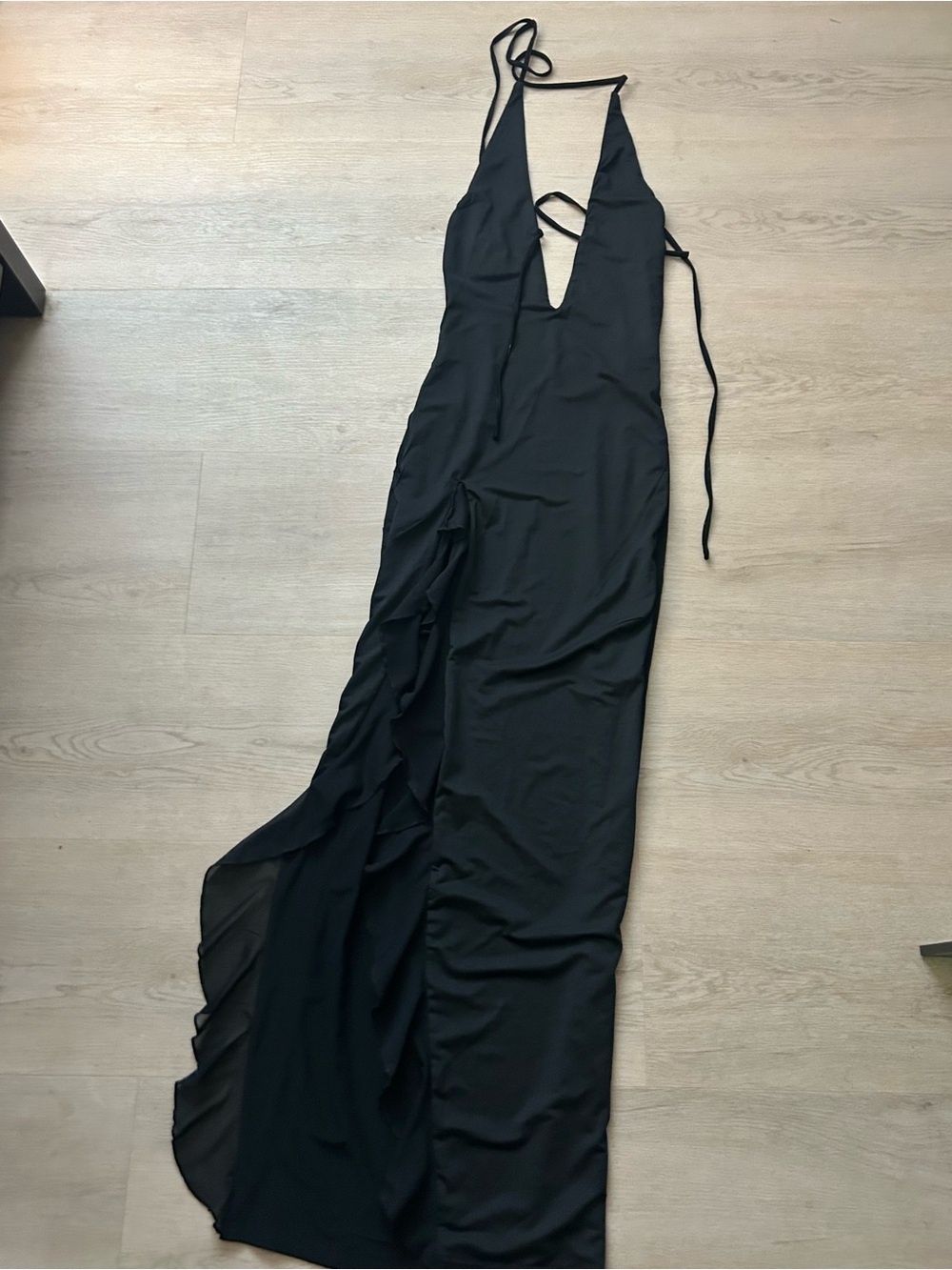 White Fox Boutique Black Plunging Halter Maxi Dress